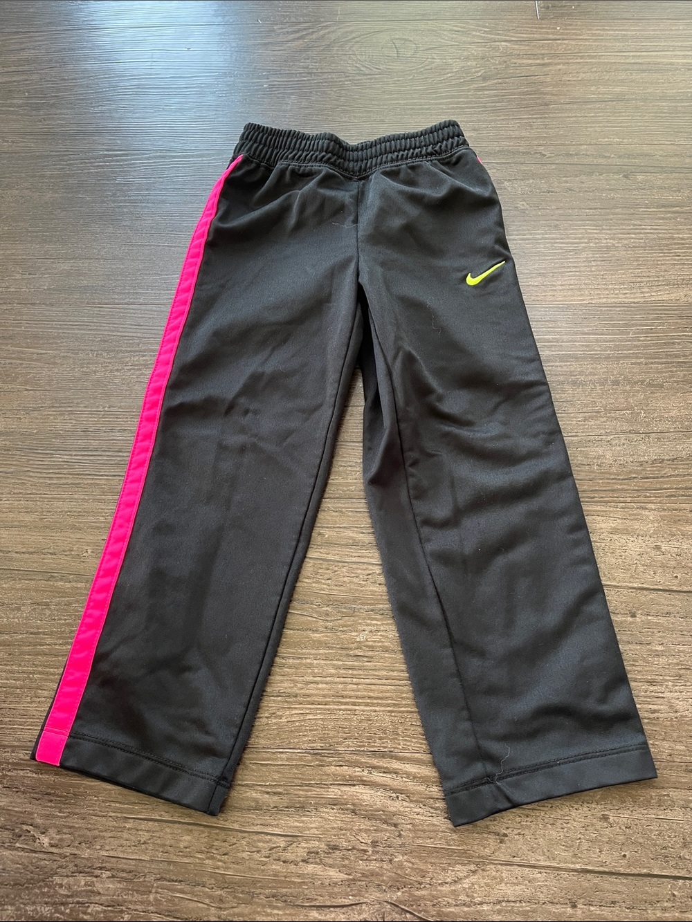 Nike Kids Black Joggers with Pink Side Stripe and Neon Swoosh Size 4T